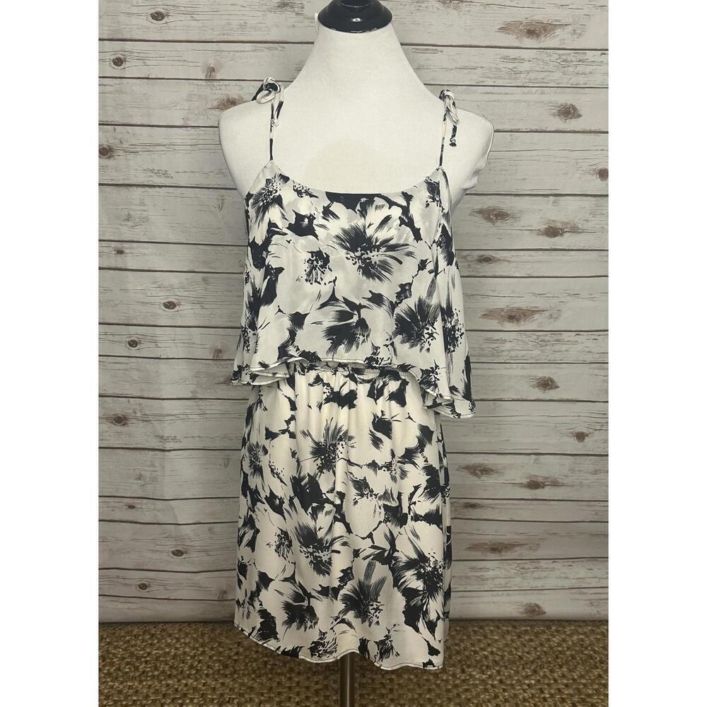Parker black/cream monochromatic floral romantic silk mini dress Size Small - Picture 1 of 7